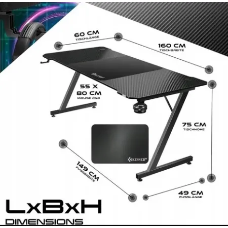 Biurko prostokątny KESSER Classic 160 x 60 x 75 cm czarny
